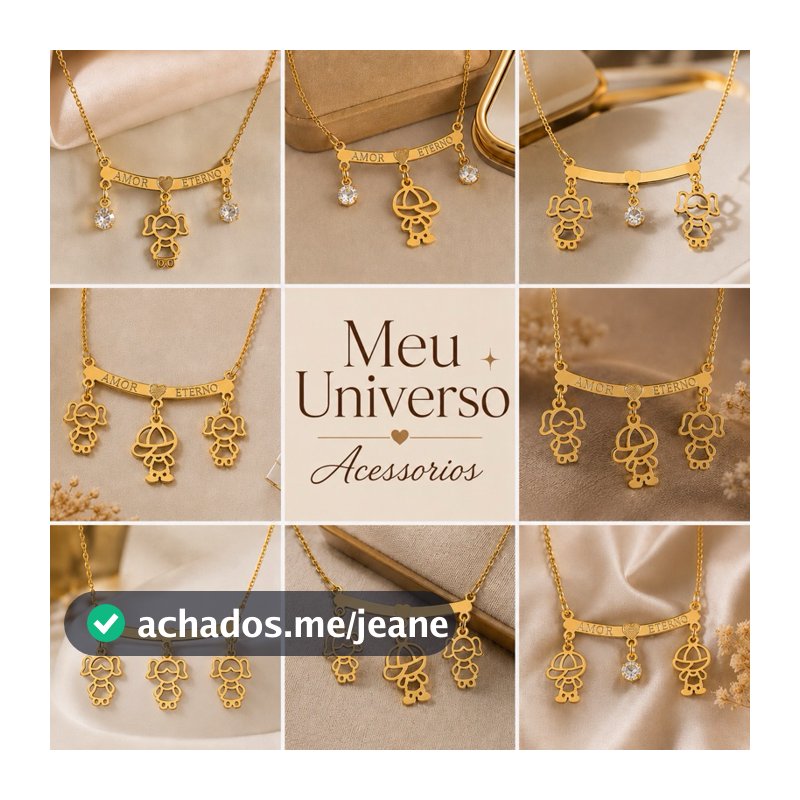Colar Filhos Casal Menino Menina Três Quatro Filhos Filhas Meninos Meninas Folheado