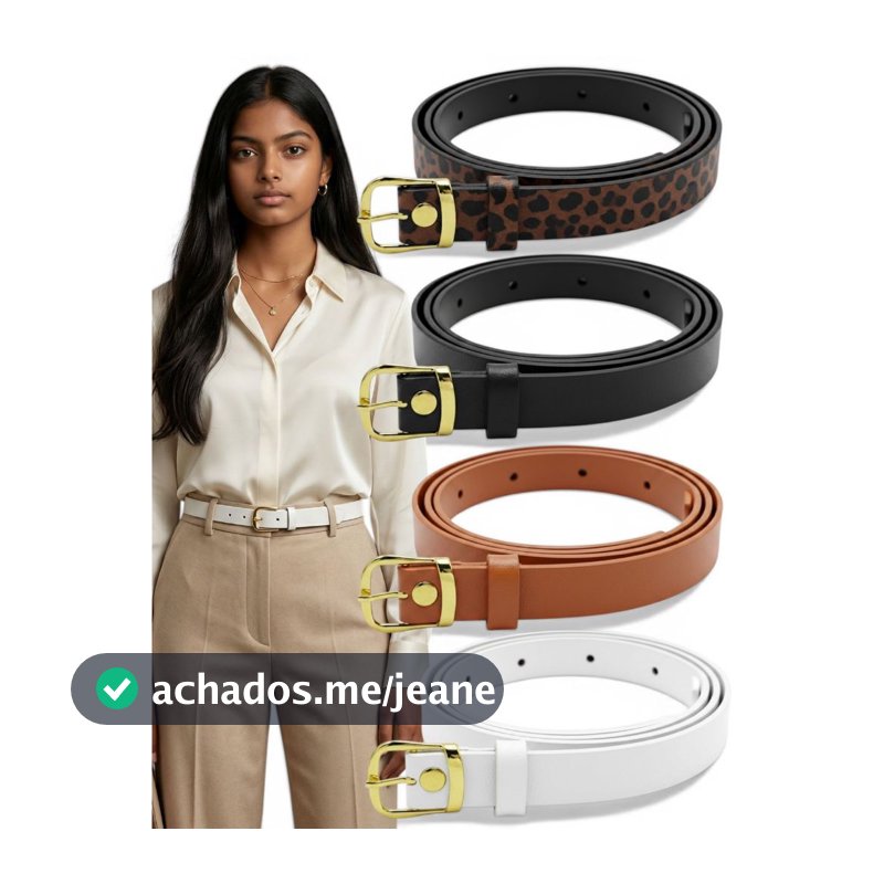 Kit4 Cinto Feminino Elegante Blogueira Fino 2cm Da Moda Fivela Básica Couro Sintético - Flor