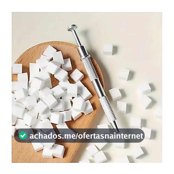 Kit 100 Esponjas + Aplicador metálico De Unha Cubo Coloridas E Brancas Com Ferramenta Profissional