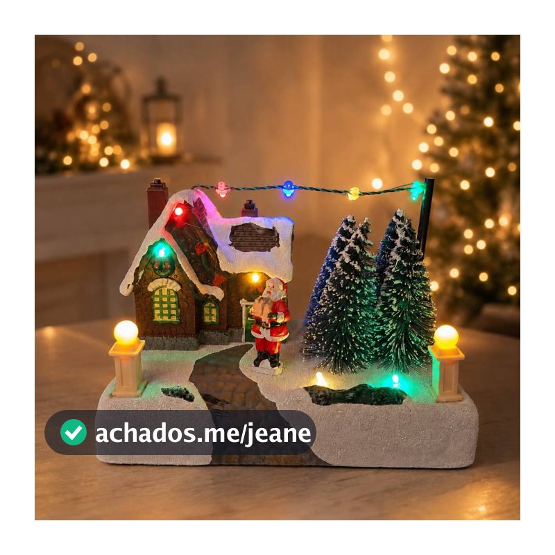 Enfeite de Natal, vila natalina com luz e som, 17x12x10 cm, linda e encantadora.