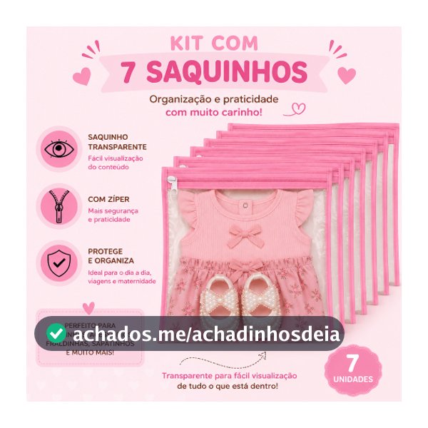Kit 7 Saquinhos Maternidade Organizador Mala Bebê  Mala/Viagem/Roupa Molhada e Seca