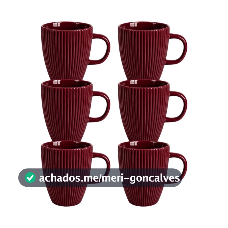 Kit 6 Caneca Canelada Porcelana Bordô 250 ml Para Café Chá Leite Cappuccino Mesa Posta Cozinha Restaurante