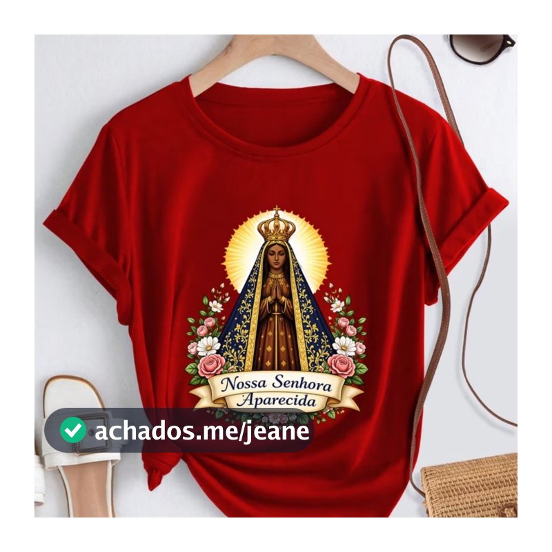 Camiseta Feminina 100% Algodão Confortável Dia a Dia Modelo: Nossa Senhora Aparecida - Novidade Especial