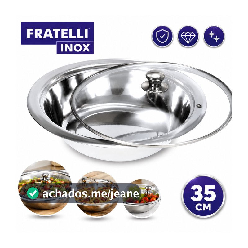 Saladeira Inox Com Tampa Vidro 35cm Bowl Mesa Posta Premium Prateado