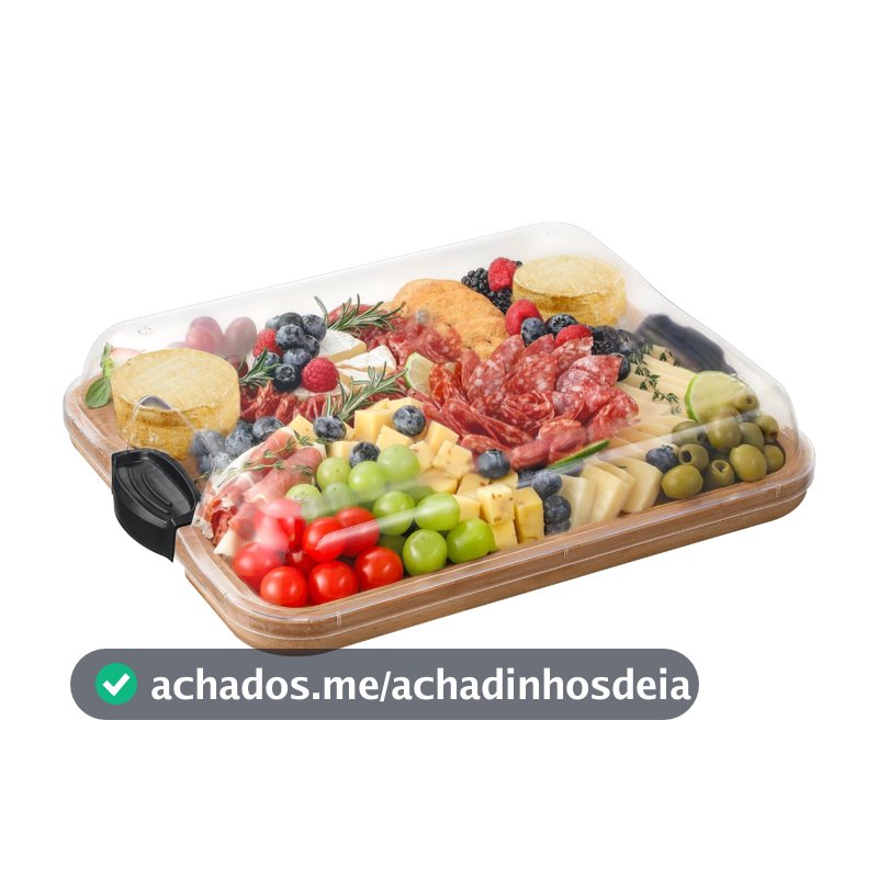 Lumai Bandeja Tabua de Bambu Grande com Tampa Acrílica e Travas para Petiscos Queijos Pães Bolinhos