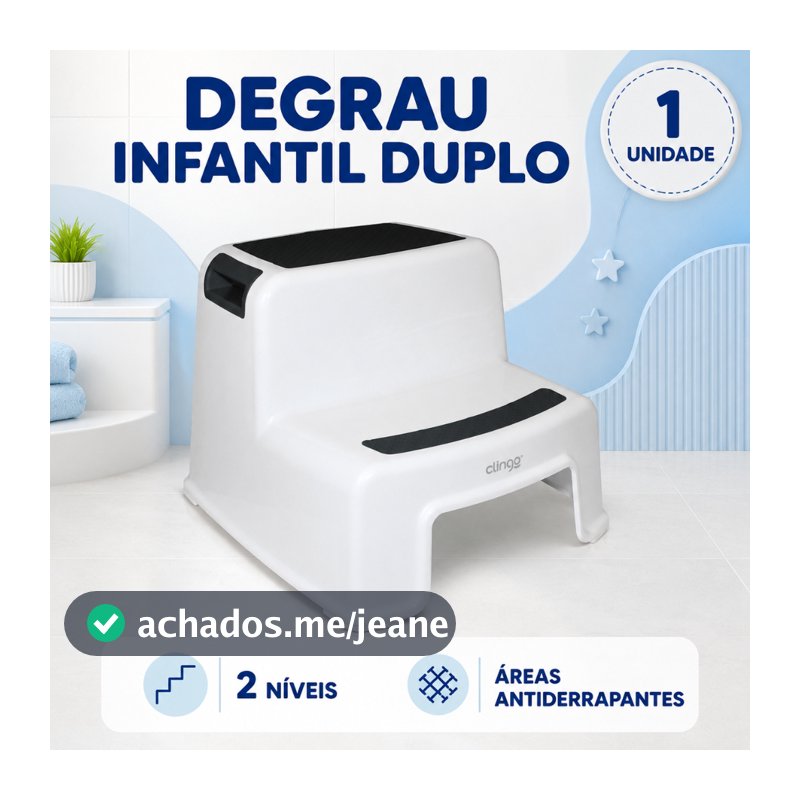 Escada Infantil 2 Degraus Clingo - Banquinho com Base Antiderrapante (Azul-Marinho)