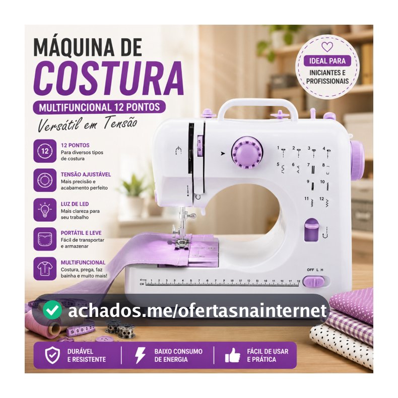 Mini Máquina De Costura Multifuncional Doméstica Composta de 12 Pontos - Bivolt