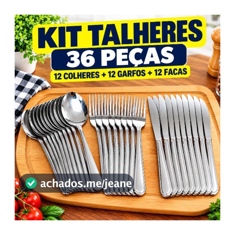 Kit 36 Talheres Aço Inox Colher Garfo e Faca Churrasco Jogo de Mesa Completo