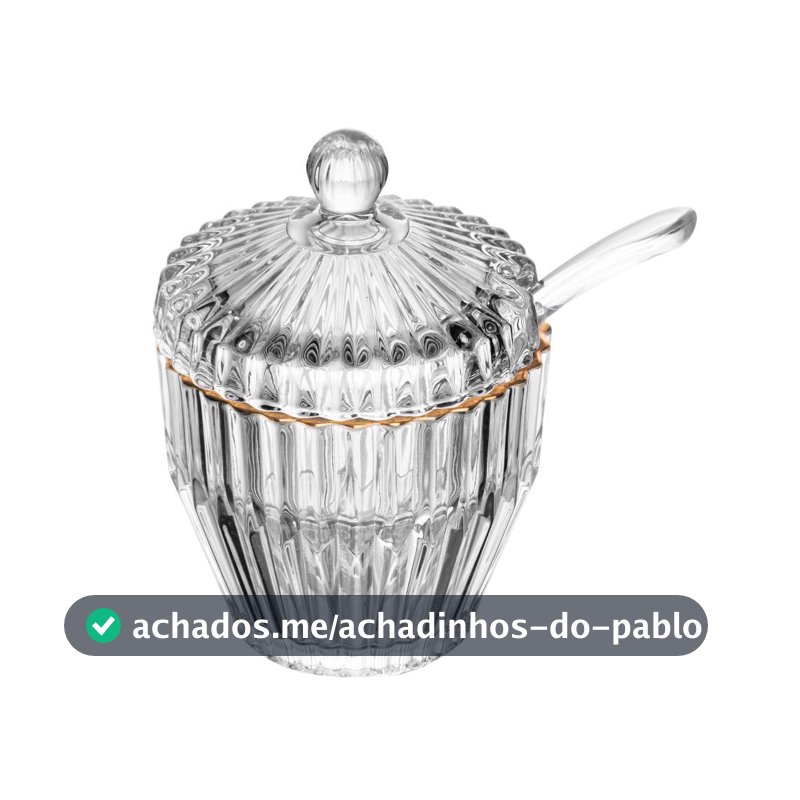 Açucareiro de Cristal Fio de Ouro Império Wolff 8cm Porta Açúcar com Tampa Mesa Posta Decoração Luxo Presente Requintado