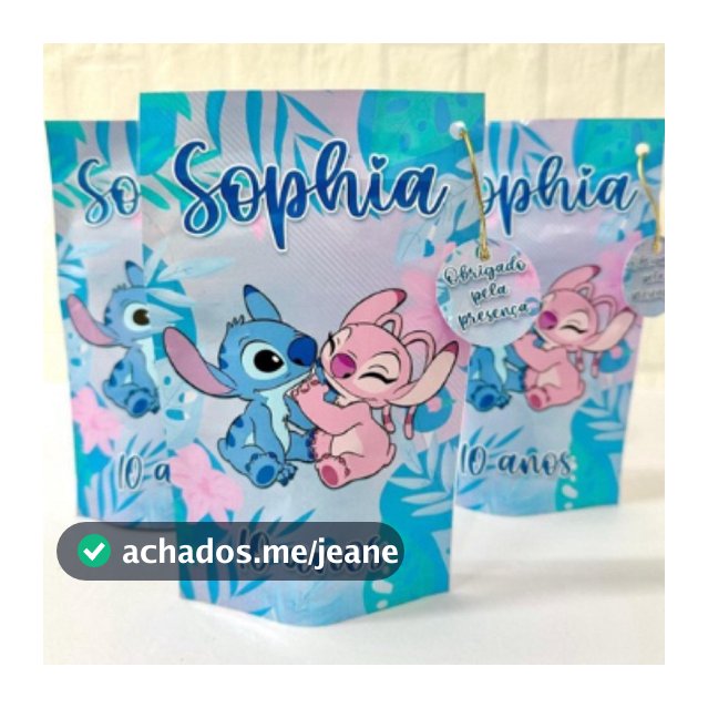 Saquinho Metalizado Personalizado 10x15 cm Stitch l Saquinho para Lembrancinha Fazemos todos os temas