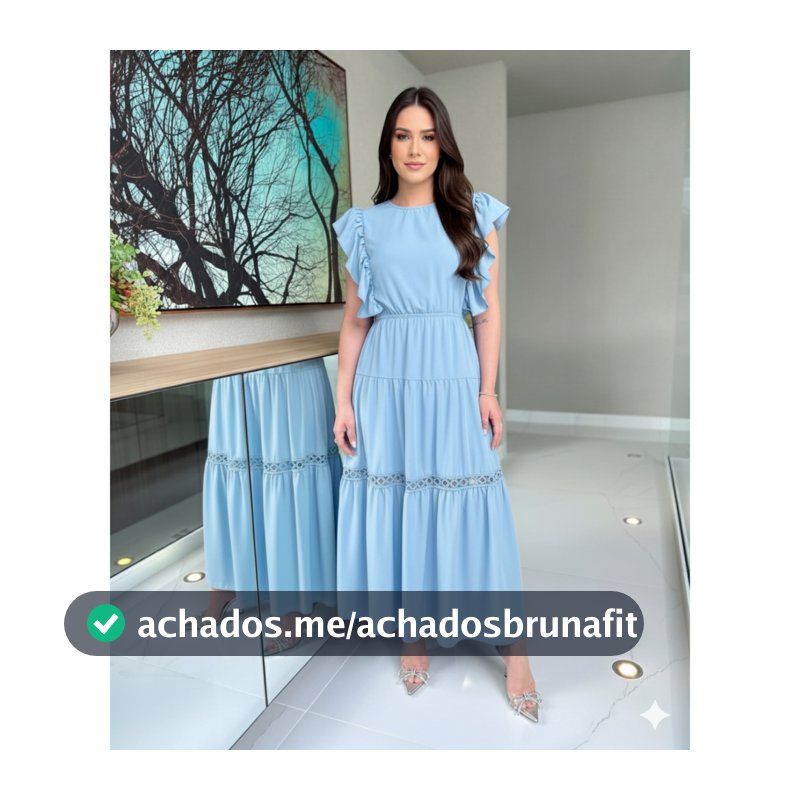 Vestido Longo Feminino com Manga Borboleta, Babados, Renda e Forro – Crepinho com Elástico na Cintura | Moda Evangélica