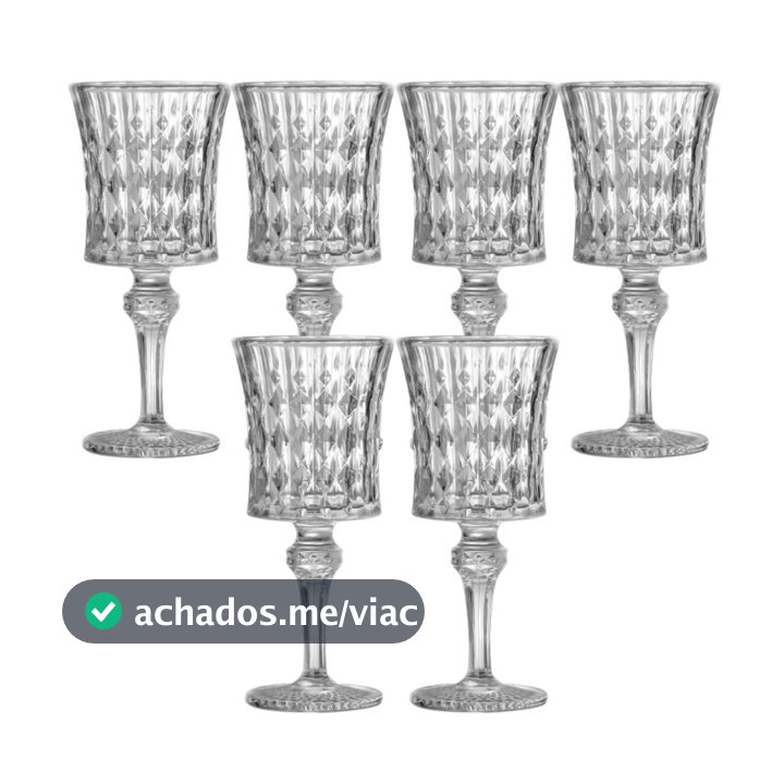 Jogo com 6 Taças em Vidro para Vinho Agua e Suco 130 ml Bahamas