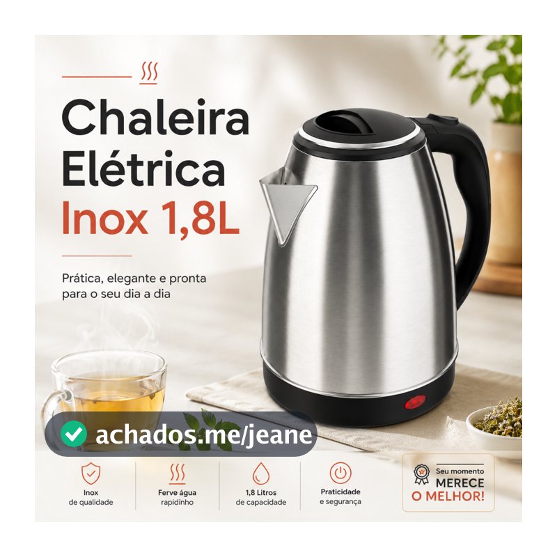 FIX/STARTOOLS Chaleira Jarra Elétrica 110V ou 220V 1.8 Litros Inox Prateada