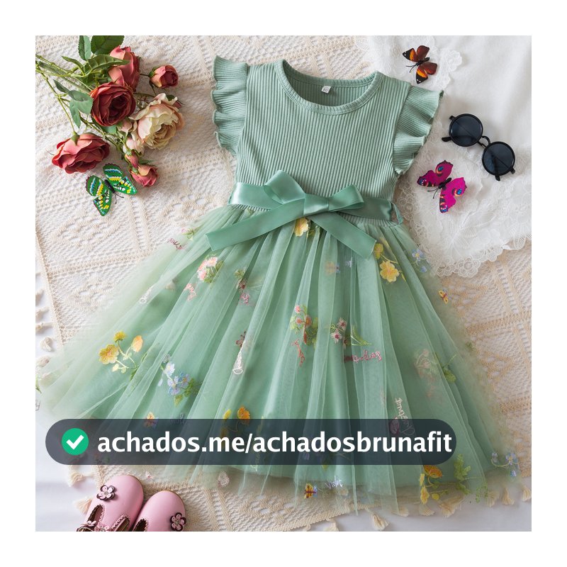 WFRV Bebê Menina Verão 1º Aniversário Festa Malha Bordado Flor Ribbon Bow Doce e Bonito Casual Chiffon Vestido