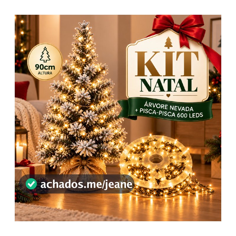 Kit Natal Árvore Nevada 90cm 600 LEDs Pisca-Pisca 20m Decoração