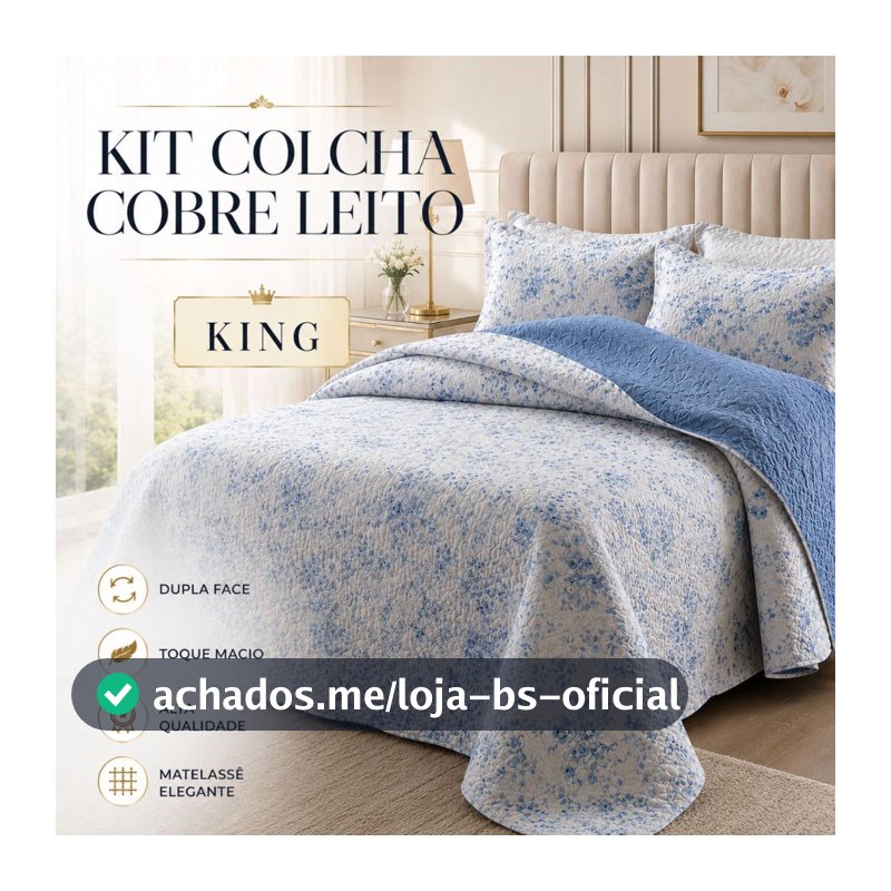 Colcha Cobre Leito Dupla Face King 3 Peças Bouti 2,60m x 2,80m Com Porta Travesseiro Rozac Liz