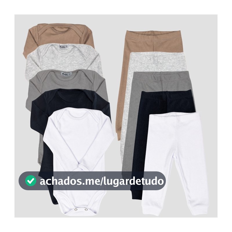 Kit Conjunto Bebê 10 peças Canelado Body Manga Longa e Calça Pagão Super Macio 03K5C2