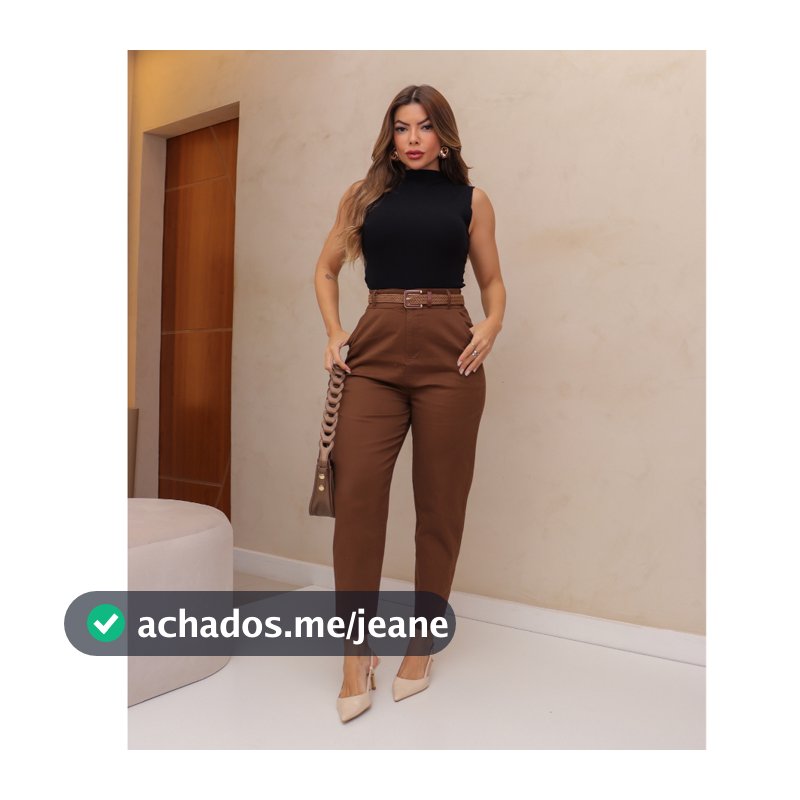 Calça Feminina Social Brim Sarja Elastano Moda Com Cinto Bolso 3RD SD1539