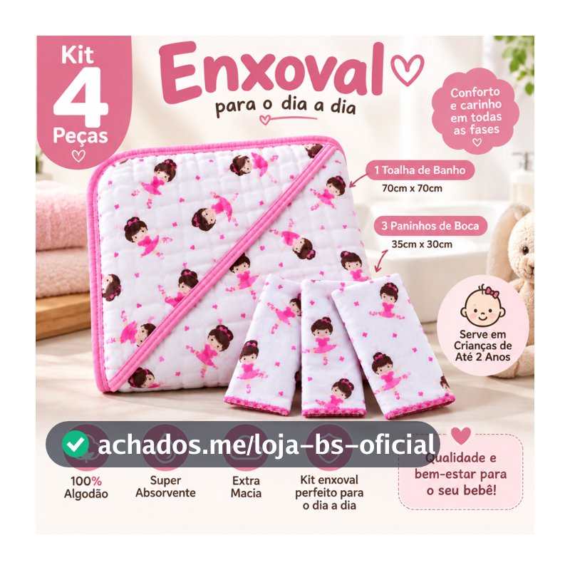 Kit Enxoval 4 Peças 1 Toalha de Banho Bebe Soft de Fralda  + 3 Paninho Fralda de Boca 100% algodão