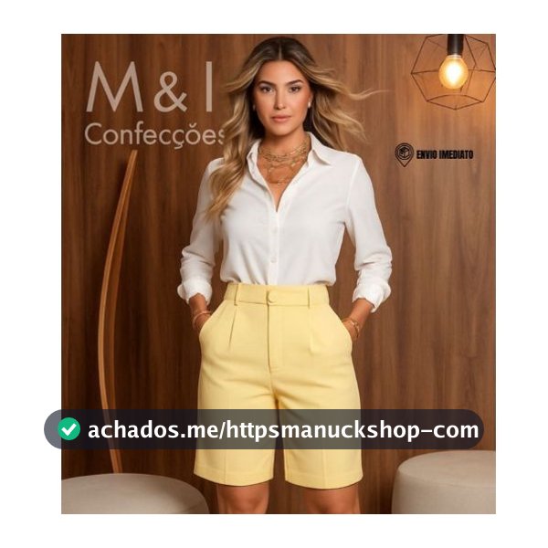 Bermuda Alfaiataria Feminina Candy Color Cintura Alta Elegante Casual Trabalho P GG