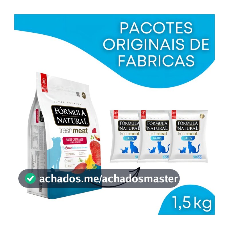 Ração Seca Fórmula Natural Gatos Castrados Fresh Meat Carne 1.5kg