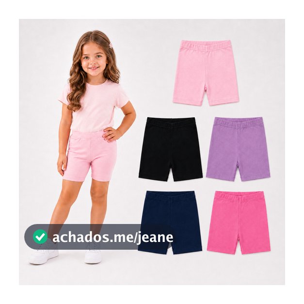 Kit 5 Bermudas Shorts Ciclista Menina Infantil Juvenil Cotton Algodão Tam 3 ao 14 Verão