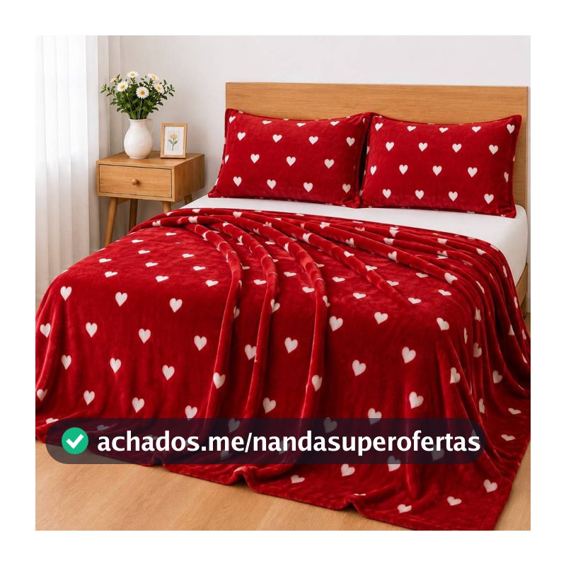 Colcha Cobre Leito Flanel Coração Solteiro Casal Queen King Com Fronha antialérgico