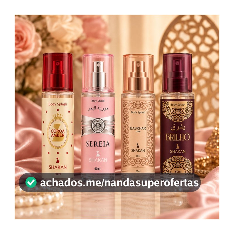 Kit Body Splash Feminino Arabe 60ml Shakan Coroa Amber Sereia Rubi Ametysta Presente Bolsa Ambarados