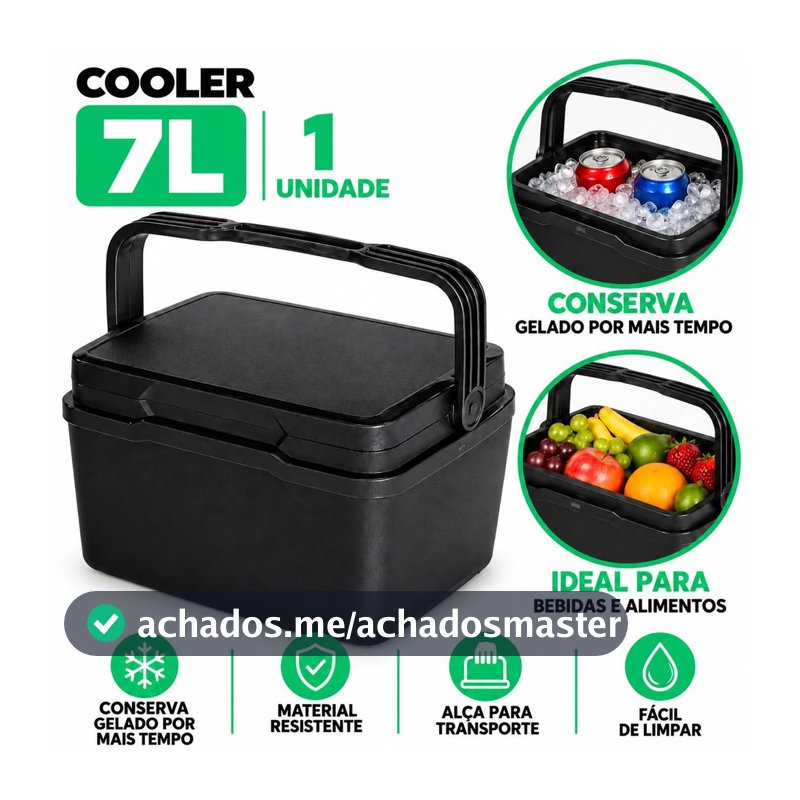 Caixa térmica cooler com alça 7 litros preta alta qualidade alimentos bebidas gelo