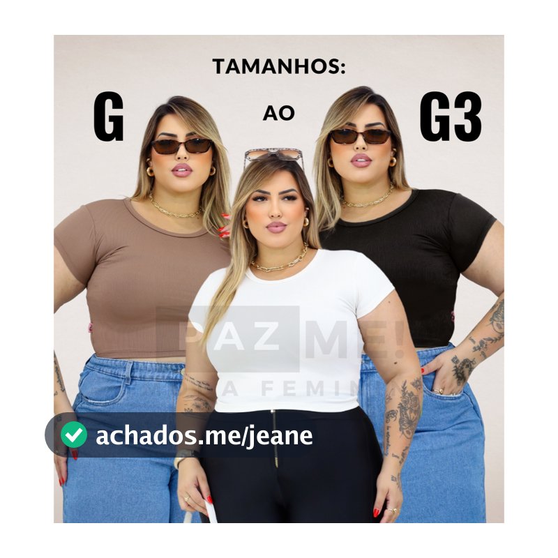 Cropped PAZME Plus Size Basica Manga Curta  Blusa Feminina