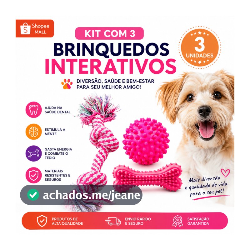 Brinquedos para Cachorro Kit 3 ITENS Completo | Corda de Algodão Resistente + Bola + Mordedor Texturizado | Cães Peq