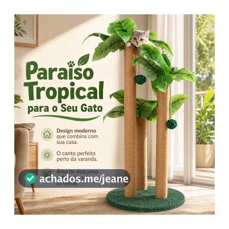 Newpet-Arranhador Três Alturas de Sisal 80cm com Folhas de Bananeira, Base Larga Anti-tombamento para Gatos