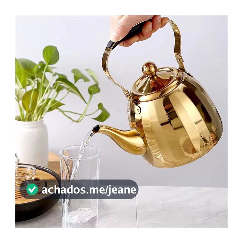 Bule Dourado Com Infusor Inox 1L Fogão Gás e Indução Chaleira Café Chá Elegante Luxo Premium