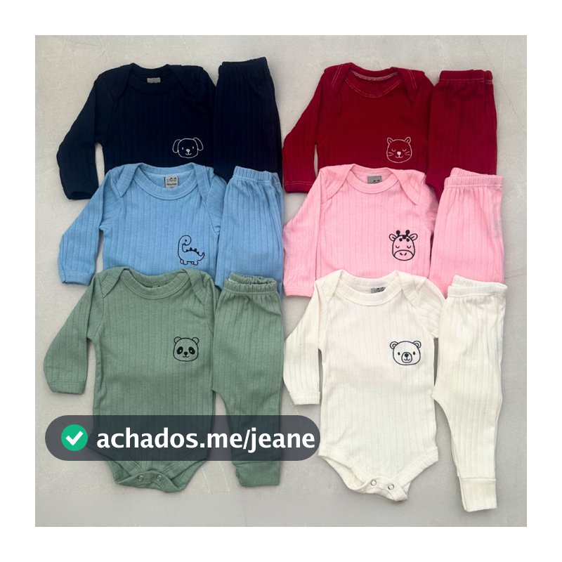 Kit Body Manga Longa e Mijão Calça 100% Algodão Canelado Minimalista Inverno Menina Menino