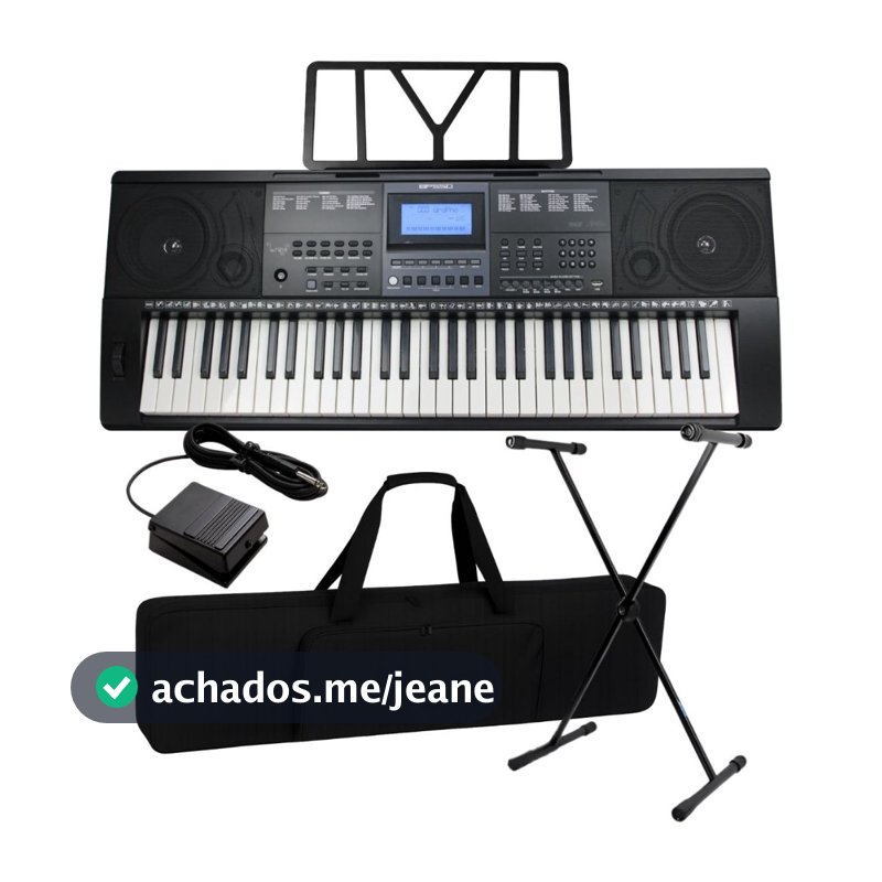 Kit Teclado Musical Bravo Bp550 61 Teclas Sensitivas + Capa Suporte Pedal