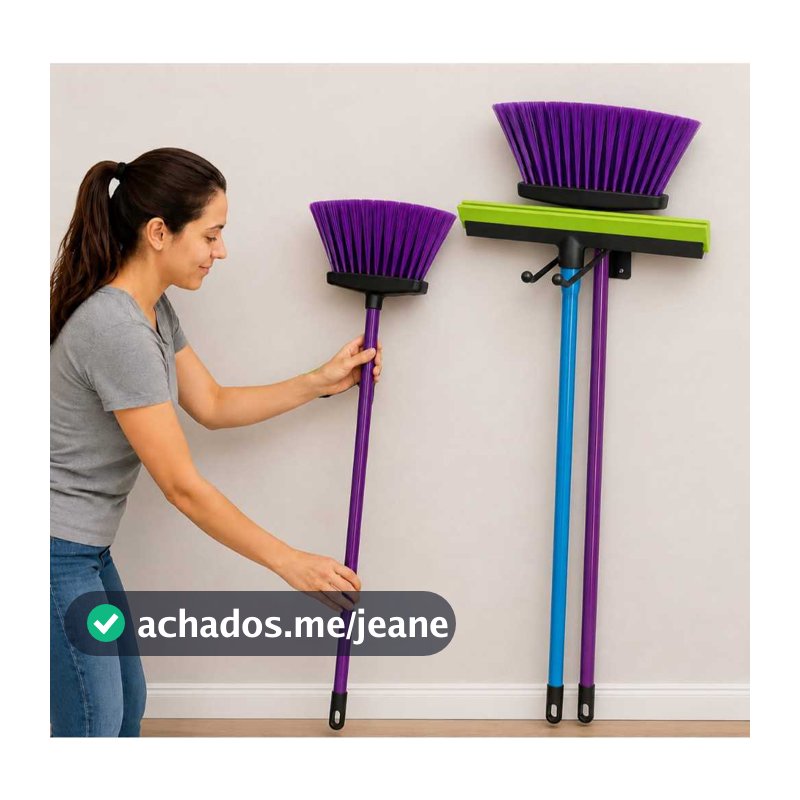 1 Suporte de Parede Para Vassouras e Rodos Suporte Branco e Suporte Preto 30cm Reforçado