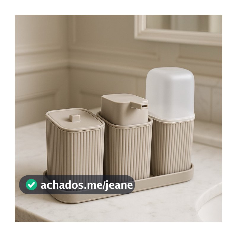 Kit 3 Acessórios Banheiro Lavabo Com Bandeja Dispense Sabonete Líquido Porta Algodão Porta Escovas