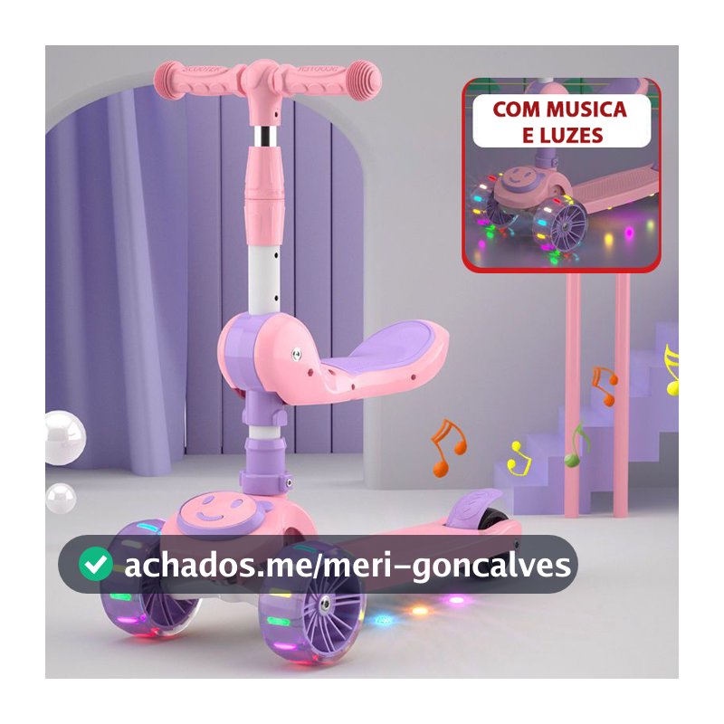 Patinete Infantil 3 Rodas De Led + Musical Ajustável Dobrável Scooter Crianças Guidão Ajustável