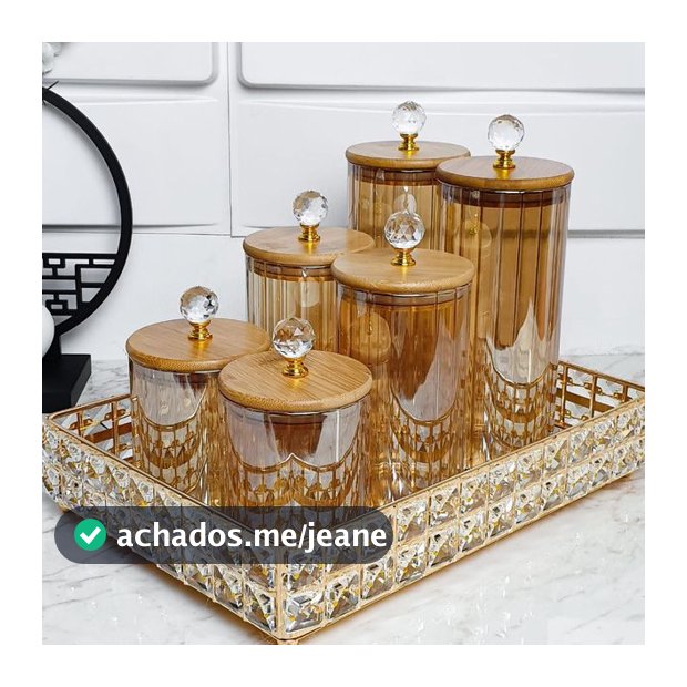Conjunto Potes de Vidro com Tampa Bambu Cristal Porta Mantimentos Cozinha 3 Peças