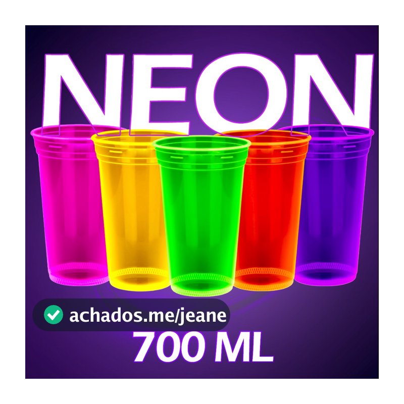 50 Copos 700ML Neon Brilha Na Luz UV