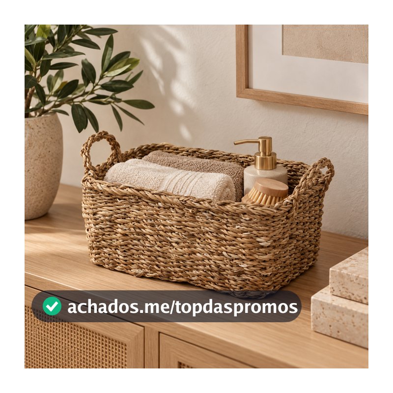 Cesto Decorativo Organizador Multiuso Com Alças Para Sala Quarto Banheiro E Closet