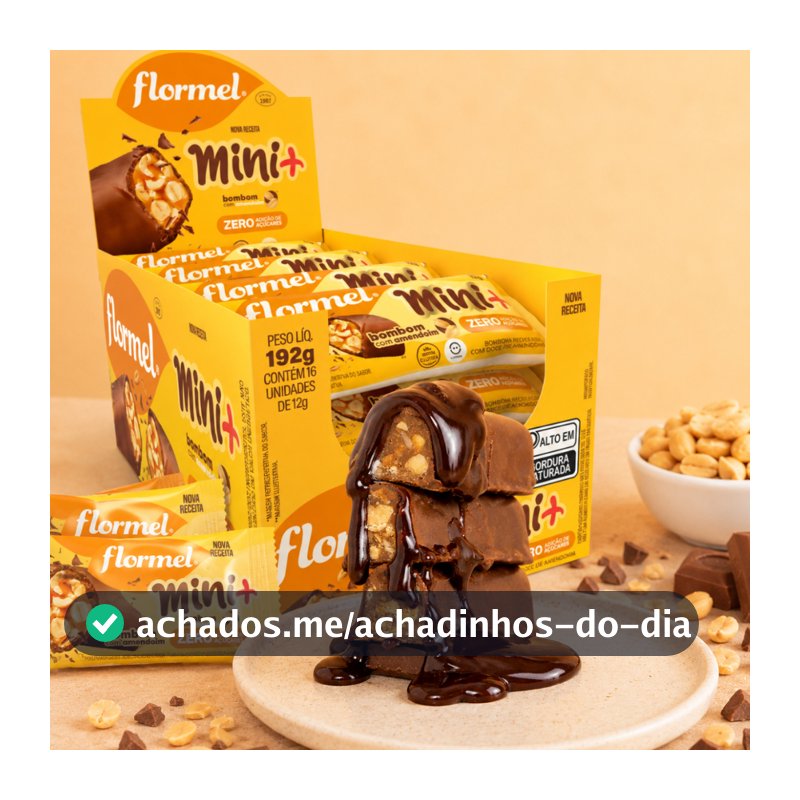 Caixa 16 unid Bombom Chocolate Zero Açúcar Sem Gluten Amendoim Mini Flormel 12g Doce Saudável Fit