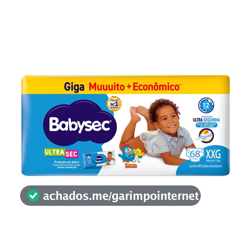 Fralda Babysec Ultrasec Giga Tamanho XXG 68 Unidades Descartáveis