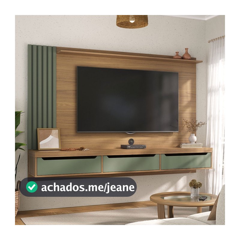 Painel para TV Até 75 Polegadas Luxo 3 Gavetas Carvalho/Menta - Pnr Móveis