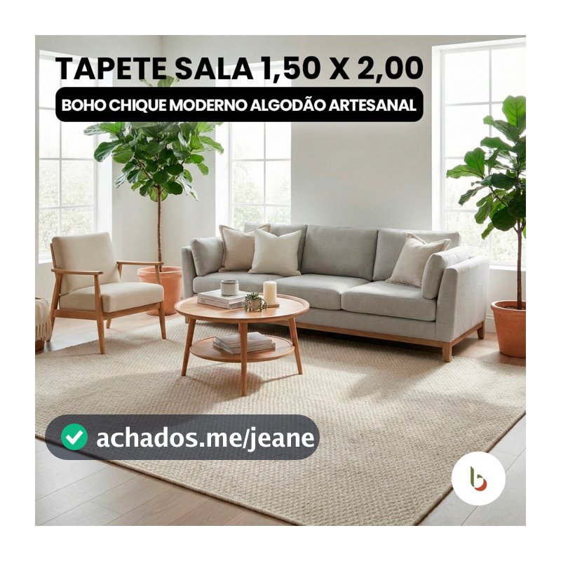 Tapete Sala 1,50 x 2,00 Boho Chique Moderno Algodão Artesanal