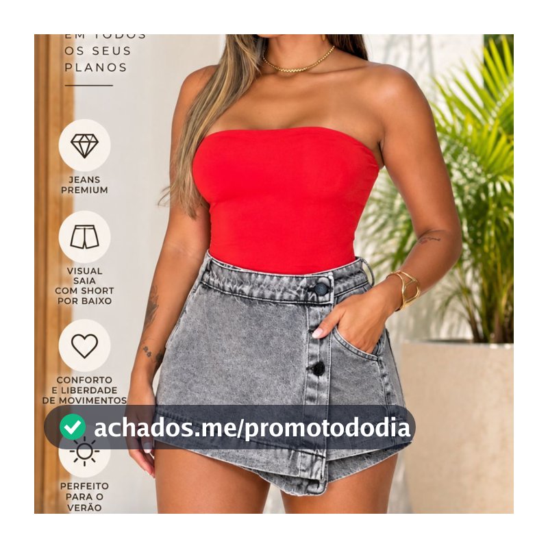 Short Saia Jeans Feminino Cintura Alta com Short por Baixo | Saia Short Jeans Premium Confortável