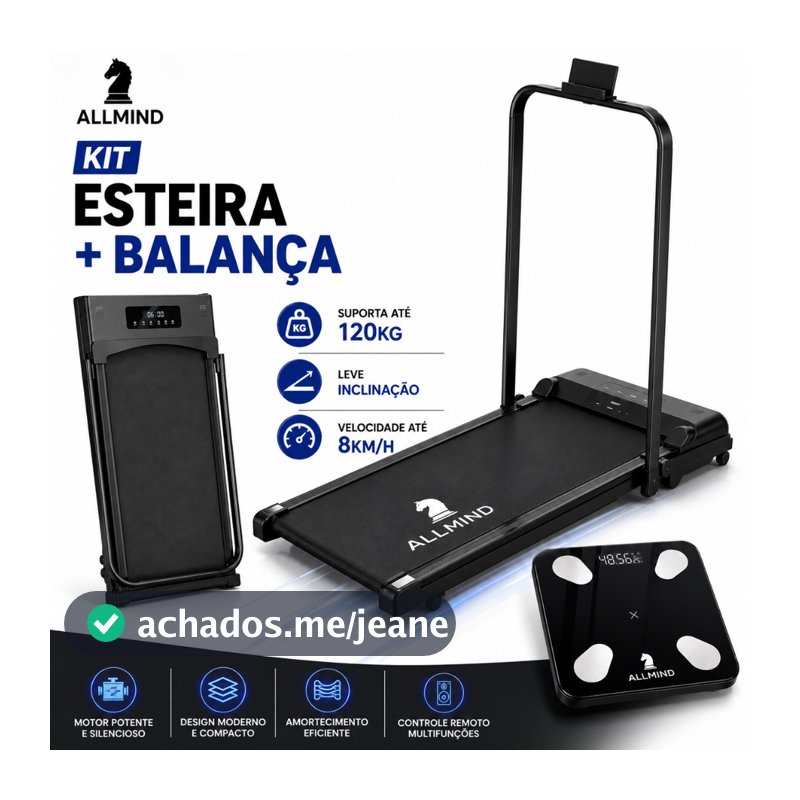 Esteira Ergometrica Elétrica Fitness 120kg 2.0HP Dobrável Portátil Com Suporte Balança E Controle