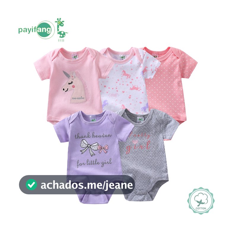 Kit 5 Pecas Body Bebe Manga Curta Algodao Suedine Meninos e meninas Verao 100% algodão-Padrão Pégaso
