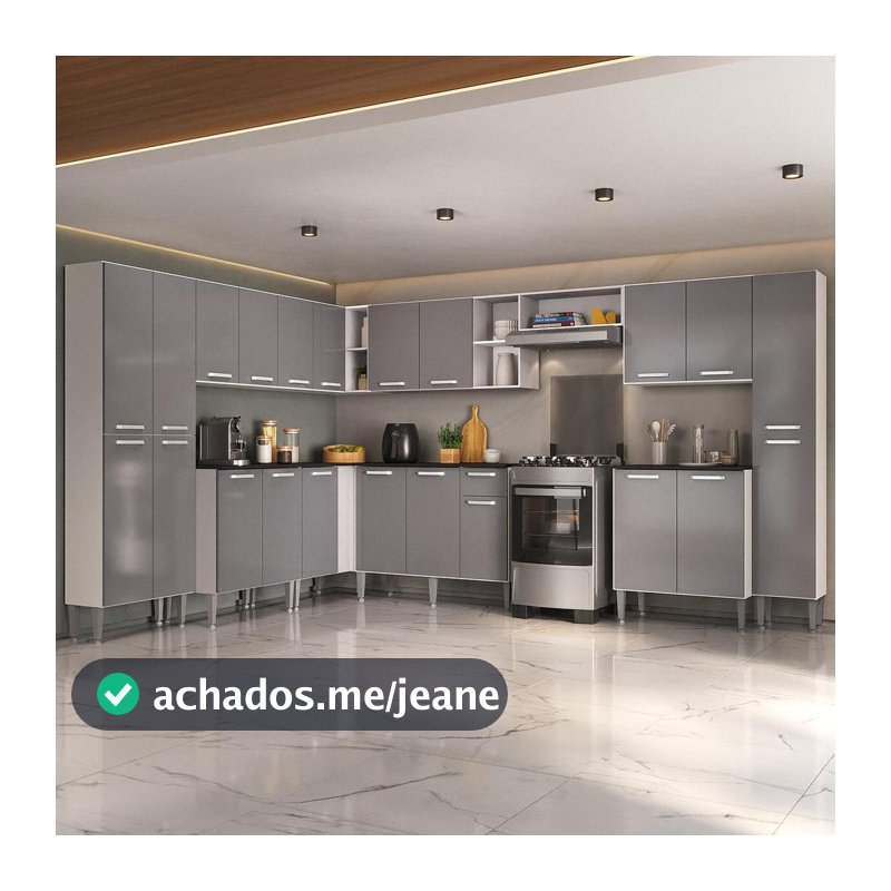 Armário Cozinha Modulada Completa de Canto 534cm Pequim Pop Multimóveis MP3771
