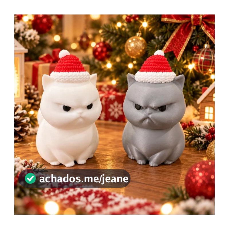 Enfeite de Natal Gato com Gorro 3D – Decoração Natalina de Mesa, Presente para Quem Ama Gatos